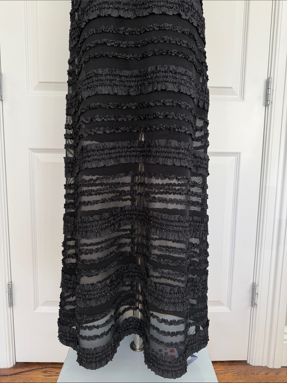 Vintage Tadashi Black Metalic Ruffle Sheer Mesh Cocktail Illusion Dress Size 4P - Picture 6 of 14